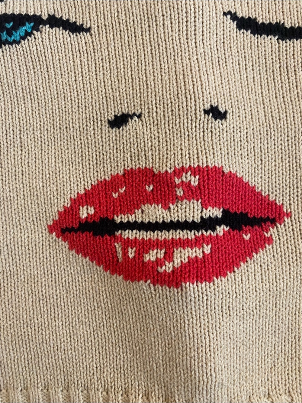 RARE Vintage Betsey Johnson Marilyn Monroe Wink Cropped Sweater Cream sz L Y2K - Picture 15 of 16